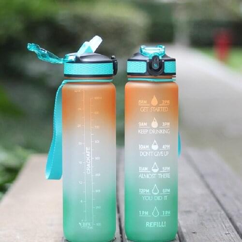 1000ML Sports Cup Tritan Material Space Cup Climbing Camping Water Bottle With Time Marker Leakproof BPA Free Bottle