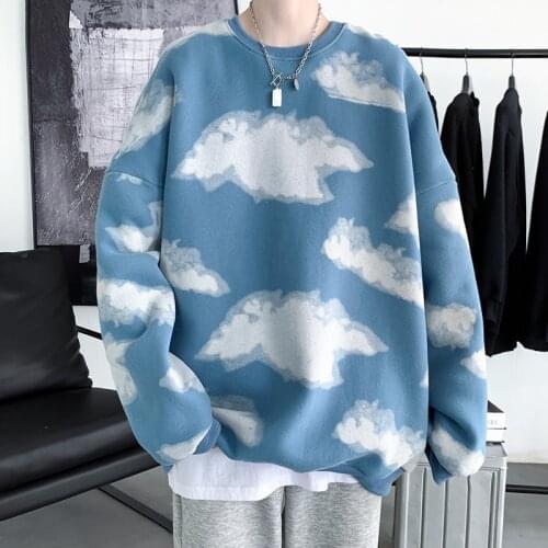 Autumn Clouds Hoodie Men Fashion Printing Casual O-Neck Sweatshirt Men Streetwear Loose Hip Hop Pullover Hoodies Mens Hoody