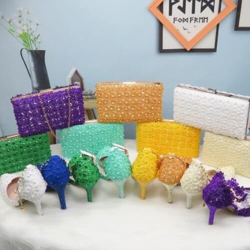 Womens Lace Flower Sandals Bride Wedding Shoes Pointed Toe Ladies Party Dress Shoes And Bag Square Heel Ankle Strap High Heels