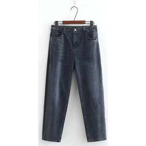 Plus Size XL-4XL Womens Dark Grey Jeans Stretchable Straight Denim Long Pants jeans woman