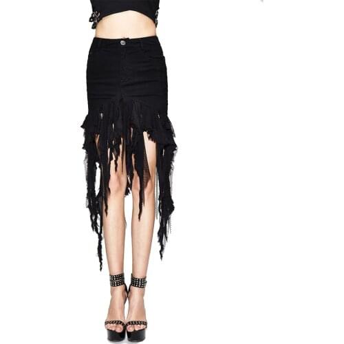 Punk Women Skirts Black Denim Short Skinny Mini Skirt Sexy with Tassels New Summer Casual Fashion New Arrival Skirts