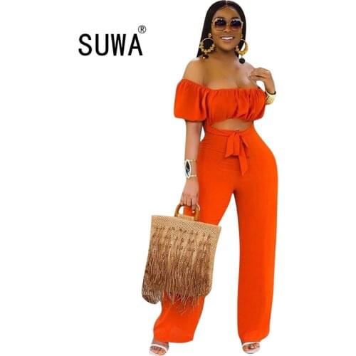 2020 hot recommend orange summer sexy off shoulder jumpsuits tall waist lace-up straight bodysuits beach style lady playsuits