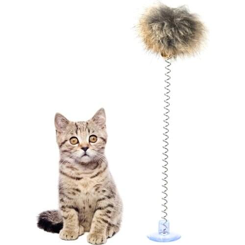 1pc Cat Teaser Toy Interactive Plush Cat Spring Wand Kitten Toy Ball With Sucker Bell Pet Supplies Pet Accessories
