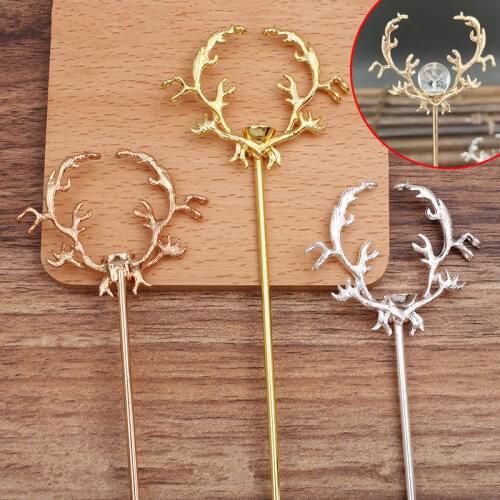 5pcs 55.2x46mm Metal Alloy Antler Hair Sticks Base Setting DIY Hairpins Hair Accessories For Women