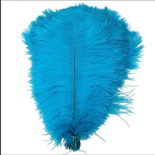 100pcs small pole 100% natural Ostrich Feather 15-75CM/6-30Inch dyed lake blue for party mask headdress clothing accessories