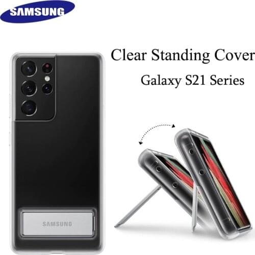 2021 Original Samsung Galaxy S21 Ultra 5G S21 PLUS + Clear Standing Case JDM Clear Cover with Stand Transparent Back Case