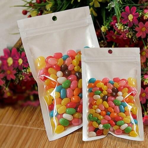 300pcs White transparent self-sealing zipper bag plastic packaging Pearl film bags reusable storage bag With Hang Hole