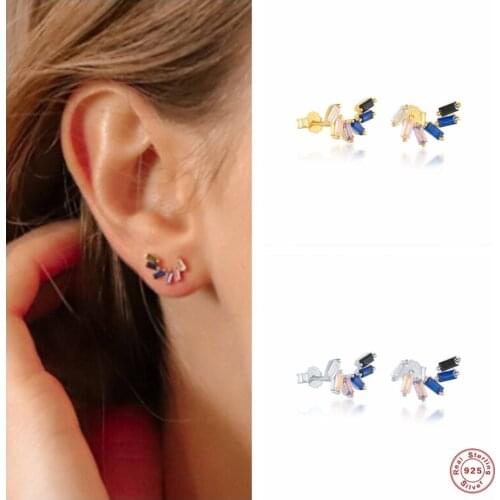 Aide 925 Sterling Silver Gold Crystal Leaf Branch Stud Earrings Women Ear Climber Arc Shape Piercing Earring Ohrringe Pendiente