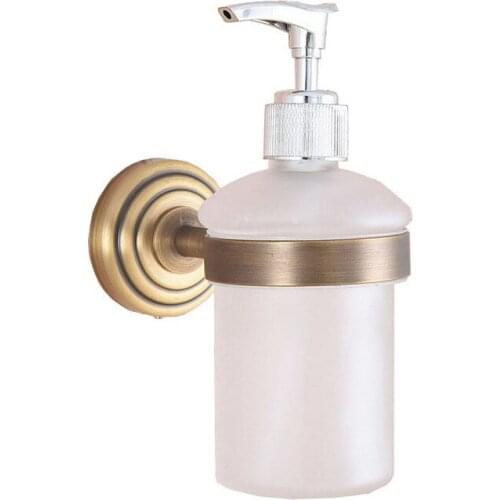 Antique Brass Wall Mounted Kitchen Bathroom Sink Basin Accessory Glass Soap Dispenser aba743