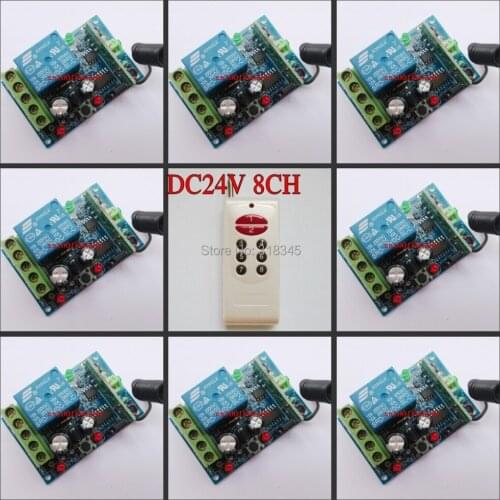 DC24V 8CH RF wireless remote control switch 8 Receiver&Transmitter Momentary Toggle Latched Adjust Learning 3 Indicator