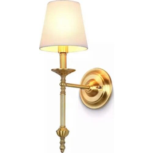 Noble copper wall lights with fabric shade for bedroom hallway gold luxury bedside wall lamp in hotel corridor brass wall sconce