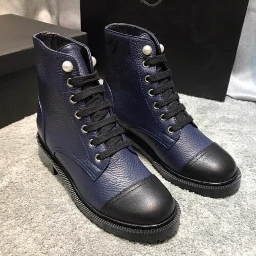 Ankle Boots Casual Flat Shoes Round Toe Women Shoes Leather Solid Color pearl Decoration Autumn Winter Shoes Ladies Botas Mujer