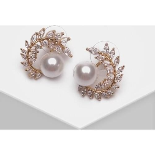 Amorita boutique Exquisite zircon stud earrings in the shape of feathers