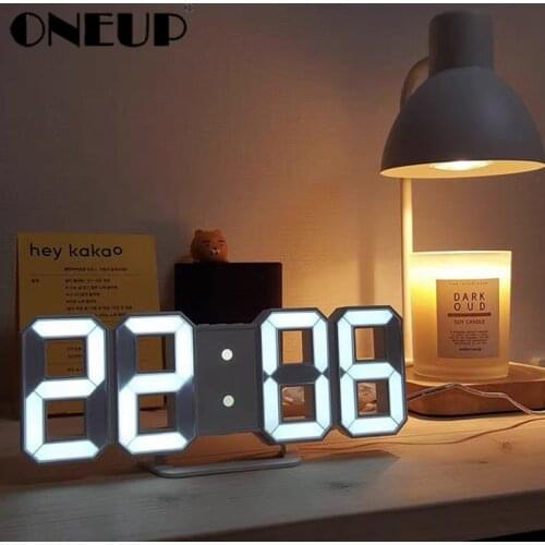 ONEUP Nordic 3D Digital Alarm Clocks LED Wall Clocks Hanging Watch Snooze Table Clocks Calendar Thermometer Electronic Clock