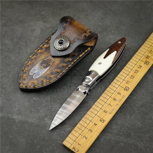 Damascus outdoor survival folding blade convenient carrying hunting knife tactical self-defense EDC tool pocket fruit knife