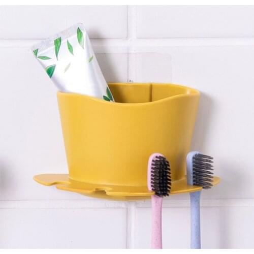 Punch-Free Toothbrush Holder Plastic Multifunctional Wall Mounted Toothpaste Storage Rack Brush Holder Bathroom Accessories