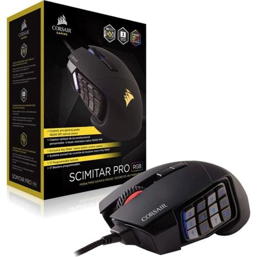 Corsair Gaming Scimitar PRO RGB MOBA/MMO PC Gaming Mouse Optical 12000 DPI Key Slider Mechanical Buttons 4 Zone RGB