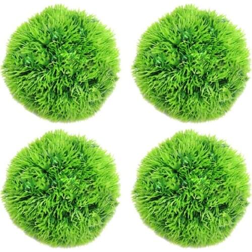 4Pcs Green Seaweed Ball Artificial Water Weeds Ornament Plant for Fish Tank Aquarium Decoration