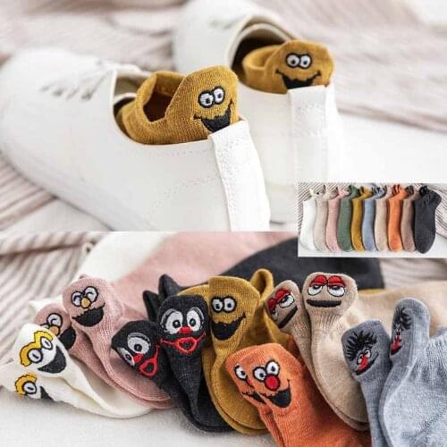 Kawaii Embroidered Expression Women Socks Happy Fashion Ankle Funny Socks Women Cotton Summer 1 Pair Candy Color
