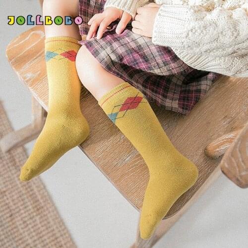 3 Pairs Cotton Children Crew Socks Set for Girls 1-8T Autumn Winter Argyle Striped Thicken Warm Terry Socks Kids Christmas Gift