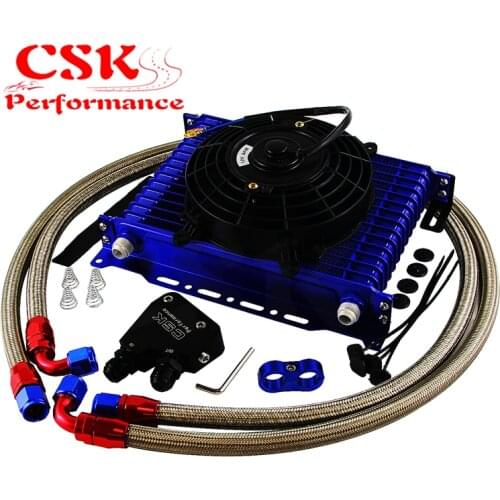 15 Row AN10 Engine Oil Cooler Kit For LS1 LS2 LS3 LSX VE +7" Electric Fan Kit