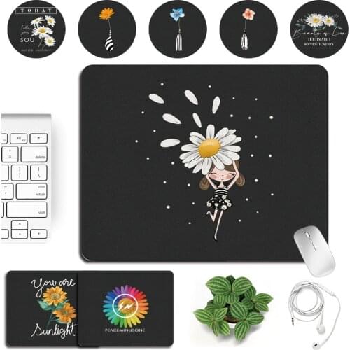 Computer Mousepad High Quality Durable PU Leather Daisy Pattern Print Series Anti-slip Gaming Mouse Pad Small Mouse Mat 25x21cm