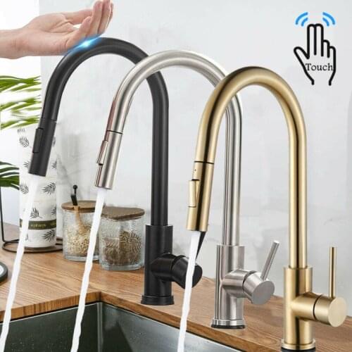 Kitchen Faucet Brushed Gold Pull Out Sensor Faucets Black/Nickel 360 Rotation Water Mixer Taps Smart Touch Kitchen Fixture