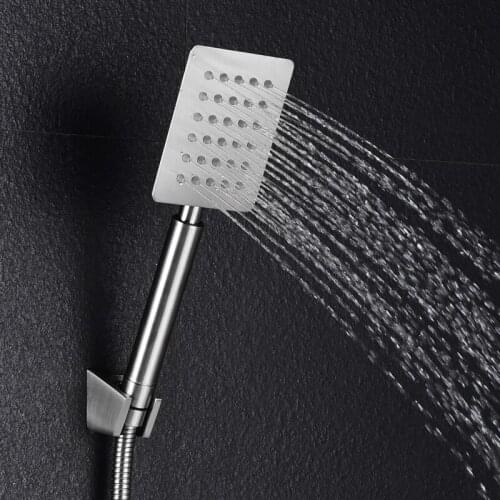 Bathroom Square Water-saving Shower Head High Pressure Hand Shower Set Stainless Steel Chrome Plated With Shower & Hose