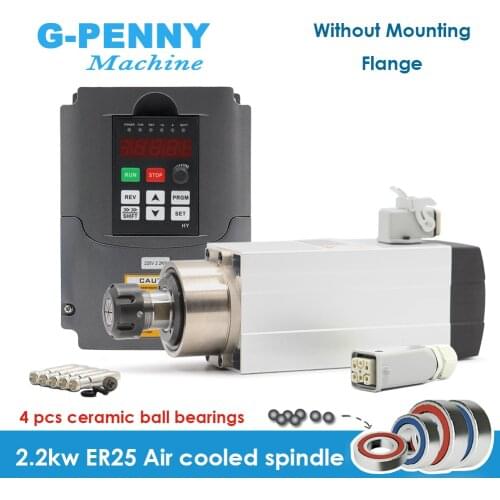 2.2kw ER25 220v air cooled square spindle Ceramic Ball Bearings 4 pcs bearings 0.01mm accuracy 2.2kw HY inverter/VFD