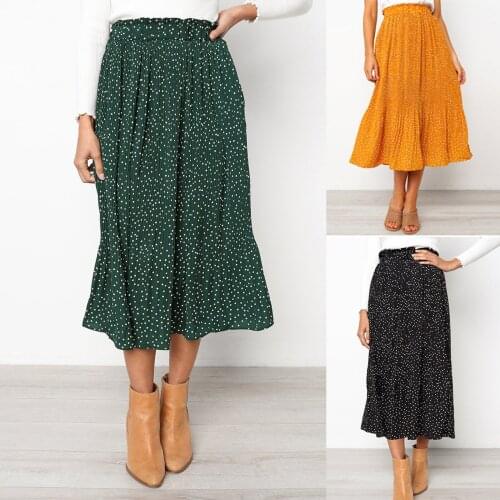 Summer Skirts Womens 2020 New Vintage Floral Print Chiffon Pleated Skirt Elastic High Waist Casual Midi Skirt Women Clothes Jupe