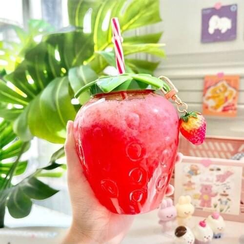 Summer Cartoon Kawaii Strawberry Straw Cup Plastic Cup Lovely Girl Milk T Brpf