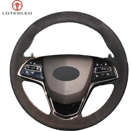 LQTENLEO Black Suede DIY Hand-stitched Car Steering Wheel Cover For Cadillac ATS ATS-L 2013-2019 CTS 2014-2017 ELR 2014-2018