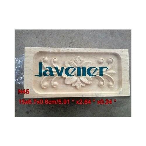N45 -15x6.7x0.6cm Wood Carved Long Square Applique Flower Frame Door Decal Working carpenter