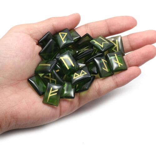 25Pcs Natural Glass Crystal Stone Reiki Healing Crystals Divination Tumbled Square Transparent Stones Viking Runes Amulet Set