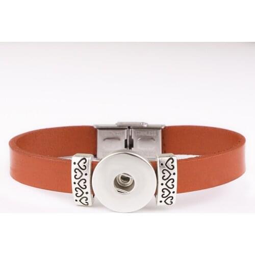 New Vintage genuine Leather 18mm Snap button bracelet Stainless steel buckle Bt105