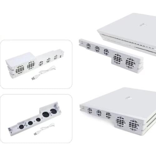 White PS4 Pro Cooler , USB External 5-Fan Super Turbo Temperature Cooling Fan with USB Cable for Sony Playstation 4 Pro Gaming