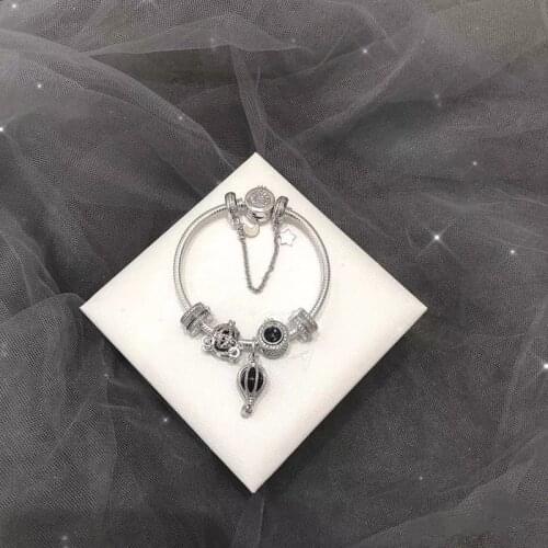 Original 925 Sterling Silver Hot Air Balloon And Pumpkin Car With Crown Button Set Bracelet For Women Wedding Fashion Jewelry