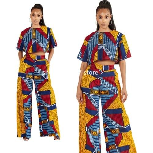2021 Autumn Sexy African Women Printing Two Pieces Sets Top and Skirt African Suit African Clothes for Women