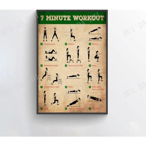 Yoga Poster - 7 Minute Workout Poster, Bodybuilding Theme Art, Workout Guide Poster, Workout From Home Print, Workout Wall Art