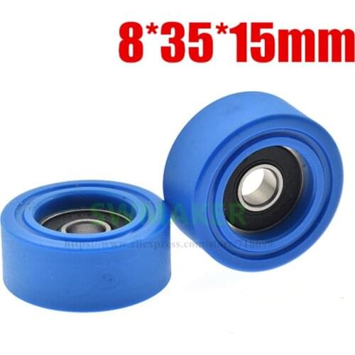 1pce 8*35*15mm PU polyurethane coating, elastic pulley, 608RS bearing wheel, silent, flat, rolling machinery roller