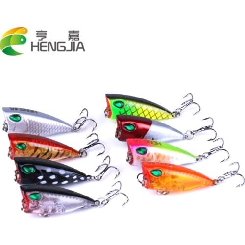 HENGJIA 8pcs 4cm 3.2g Small Popper Wobblers Fishing Lure 3d Eyes lifelike Bait floating Crankbait Isca Japan fishing tackle
