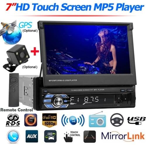 Radio Android MP5 Player HD 7"Car Stereo RDS AM FM Radio GPS Navigation Retractable Touch Screen USB Bluetooth 7023b