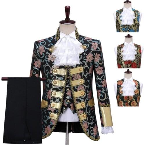 Retro halloween blazer men groom suit set with pants mens wedding suits singer stage clothing European court formal dress B13