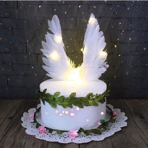 Angel Wings Flag String Light Angel Candle Wedding Cupcake Cake Topper Set for Party Decoration Birthday Cake Flags Baking Decor