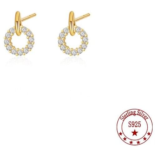 S925 Silver Geometric Stud Earrings Simple and Small Personality Circle Diamond Gifts for Girls