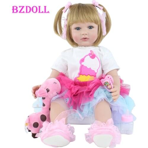 Special Offer 60cm Silicone Reborn Toddler Babies Doll Like Real Princess Blonde Bebe Kid Birthday Gift Dress up Toys