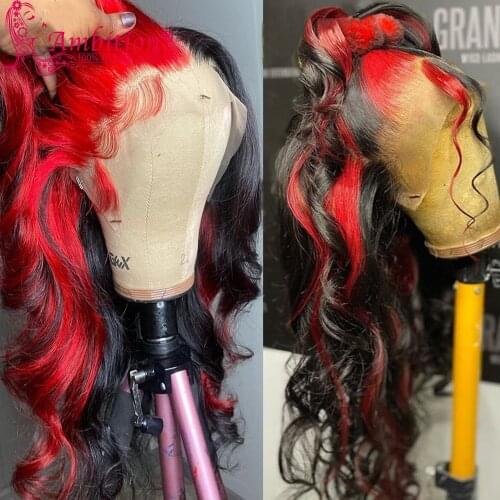Ambition Remy Highlight Red Human Hair Glueless Lace Front Wigs 13x6 Lace Front Wig 180% Density Wave Lace Wigs Bleached Knots