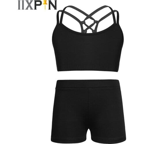 Kids Girls Ballet Dance Costume Outfit Tank Bra Tops Crop Top With Shorts Activewear Dancewear Ballet Stage Performance Costume