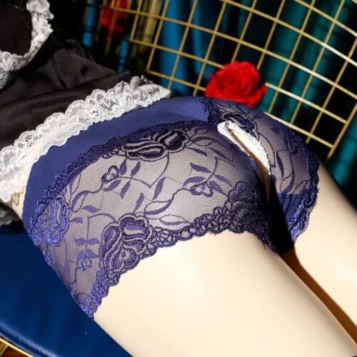 New Mens sexy lace gay Shorts Transparent Briefs Open crotch Underwear Breathable thong Large Size Women Panties