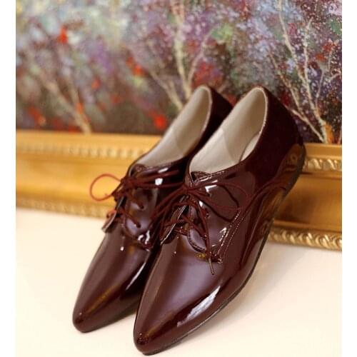 Derby shoes for women flats lace up pointed toe ladies dress shoes walking outdoor office career lady oxford wine red blue